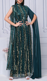 Dazzling Emerald Sequin Mesh Maxi Dress