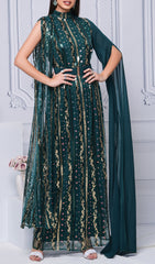 Dazzling Emerald Sequin Mesh Maxi Dress
