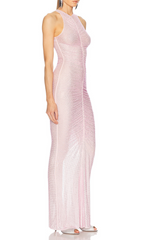 Gafnit Dazzling Pink Diamante Halter Maxi Dress