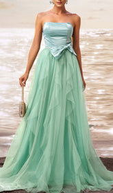 Dafna Mint Strapless Bow Tulle Maxi Gown