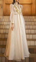 Freira Elegant Gold Embroidered Long Sleeve Maxi Dress