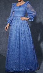 Enchanting Blue Floral Embroidered Maxi Dress