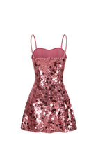 Isabela Dazzling Pink Sequin Mini Dress with Glamorous Chain Straps