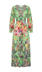 Porcelain Dream Green Floral Maxi Dress