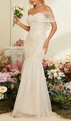 Devyn Elegant Off-Shoulder Lace Mesh Maxi Dress