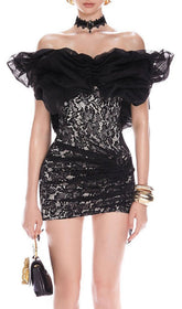 Isqesis Black Lace Off-Shoulder Mini Dress