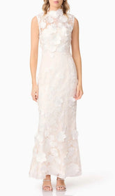 Enora White 3D Floral Appliqu Maxi Dress