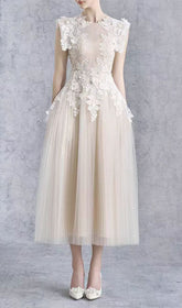 Faina Romantic Floral Lace & Tulle Midi Dress
