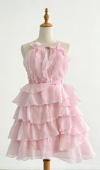 Kadyn Chic Pink Halter Ruffle Mini Dress