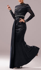 Dell Black Pearl Embellished Long Sleeve Maxi Dress
