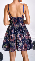Dazzling Navy Floral Sequin Corset Mini Dress