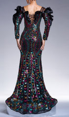 Charlize Dazzling Multi-Color Sequin Long Sleeve Maxi Dress