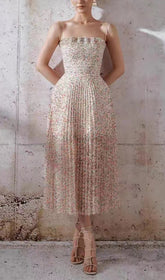 Adolfina Enchanting Floral Pleated Midi Dress