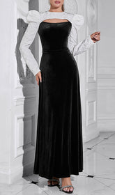 Luxurious Black Velvet Long Sleeve Maxi Dress