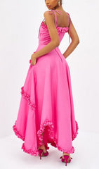 Cennet Vibrant Pink Ruffle Tiered Maxi Dress