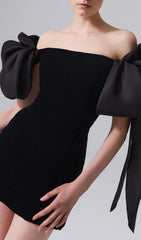Cadee Chic Off-Shoulder Mini Dress with Dramatic Bow Sleeves