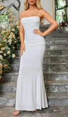 Elegant White Draped Corset Maxi Dress