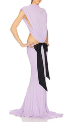 Elisae Lavender Bow Cutout Maxi Dress