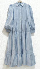 Izumi Sky Blue Lace Tiered Midi Shirtdress