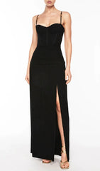 Darcy Elegant Ruched Corset Strappy Slit Maxi Dress