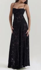 Billie Romantic Black Floral Lace-Up Back Maxi Dress