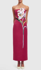 Jeneve Strapless 3D Floral Midi Dress