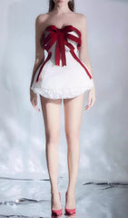 Elisabeth Velvet Bow Strapless Mini Dress