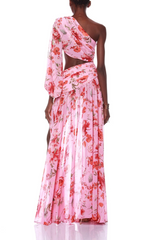 Chic Poppy Print One-Shoulder Cut-Out Maxi Gown with Slit