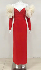 Cezary Red Sculptural Ruffle Off-Shoulder Maxi Gown