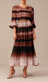 Itsuko Pleated Ombre Flare Sleeve Midi Dress