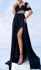 Fusa Black Sequin Corset Maxi Dress