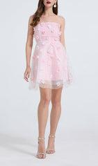Dilys Pink Floral Sequin Strapless Mini Dress