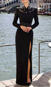 Ivonne Black Diamante Long Sleeve Maxi Dress