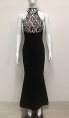 Iwao Black Halter Rhinestone Maxi Gown