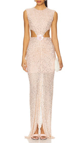 Heywood Dazzling Rose Gold Floral Cutout Maxi Gown