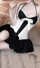 Fizza Chic Black & White Halter Corset Mini Dress