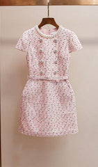 Elegant Faux Pearl Tweed Mini Dress