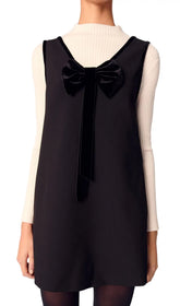 Chic Black Velvet Bow Pinafore Dress
