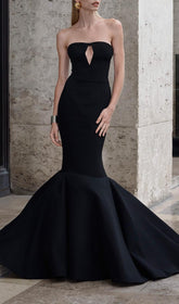 Glamorous Black Strapless Mermaid Maxi Gown with Keyhole Detail