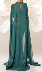 Chalice Iridescent Green Sequin Maxi Gown with Dramatic Flowing Cape