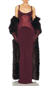 Glamorous Burgundy Mesh Illusion Maxi Dress