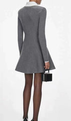 Hlio Chic Grey Knit Sweater Mini Dress with Peter Pan Collar