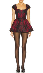 Fantine Red Damask Mini Dress