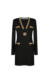 Emilie Black Sequin & Bow Long Sleeve Mini Dress
