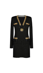 Emilie Black Sequin & Bow Long Sleeve Mini Dress