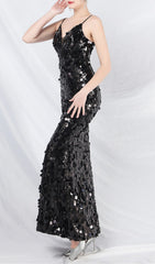 Chole Glamorous Black Sequin Strappy Maxi Gown