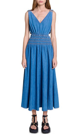 Runim Chic Cutaway Denim Maxi Dress