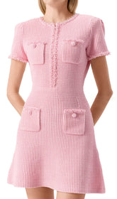 Emme Chic Pink Beaded Ribbed Knit Mini Dress