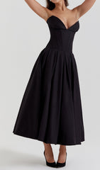 Devani Chic Black Strapless Corset Midi Dress