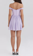 Calliope Chic Lilac Off-Shoulder Tie-Front Mini Dress